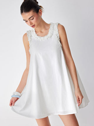 Cotton Round Neckline Ruffle Flared Mini Dress