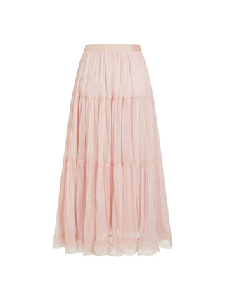 Chiffon Mid Rise Ruffle Hem Tiered Maxi Skirt