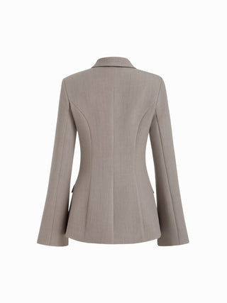 Notched Collar Bell Sleeve Button Blazer
