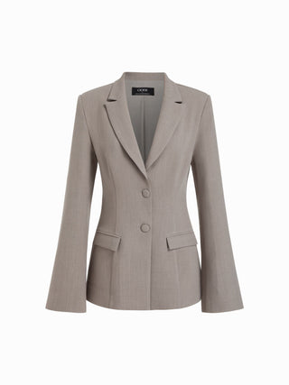 Notched Collar Bell Sleeve Button Blazer