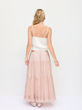 Chiffon Mid Rise Ruffle Hem Tiered Maxi Skirt