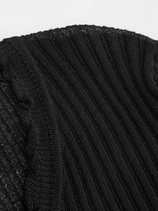 Knit Textured V-neck Tie Front Ruffle Sleeve Crop Top