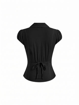 Cotton-blend Ruched Puff Sleeve Longline Blouse