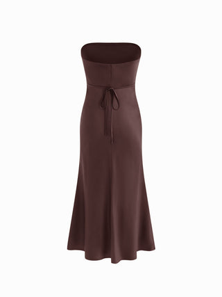 Satin Strapless Tie Back Maxi Dress