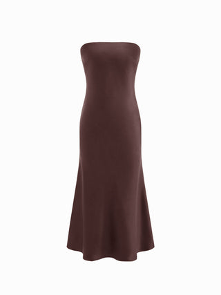 Satin Strapless Tie Back Maxi Dress