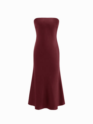 Satin Strapless Tie Back Maxi Dress