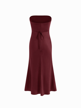 Satin Strapless Tie Back Maxi Dress