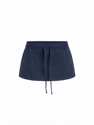 Cotton-Blend Low Rise Drawstring Mini Skort