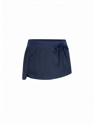 Cotton-Blend Low Rise Drawstring Mini Skort