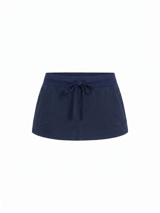 Cotton-Blend Low Rise Drawstring Mini Skort