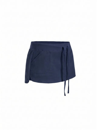 Cotton-Blend Low Rise Drawstring Mini Skort