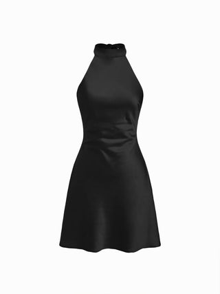 Satin Halter Neckline Backless Bowknot A-line Mini Dress