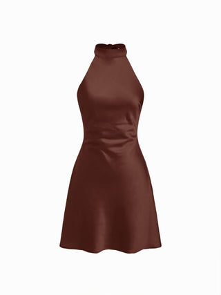 Satin Halter Neckline Backless Bowknot A-line Mini Dress