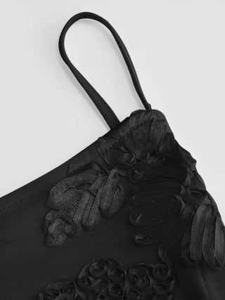 Floral Lace Up Appliques Backless Maxi Dress