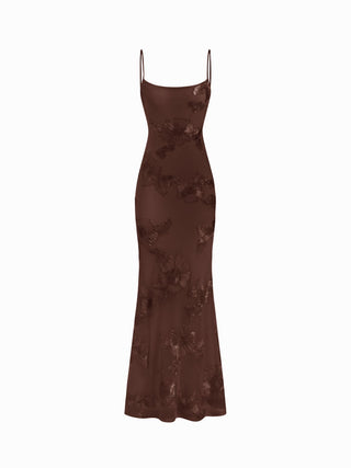 Floral Lace Up Appliques Backless Maxi Dress
