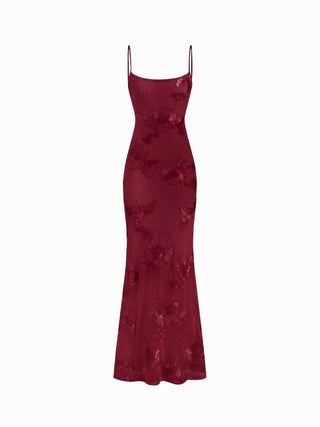 Floral Lace Up Appliques Backless Maxi Dress