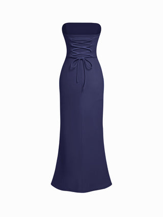 Mesh Bandeau Lace up Bodycon Maxi Dress