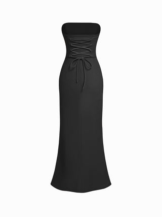 Mesh Bandeau Lace up Bodycon Maxi Dress