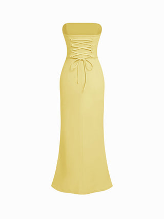 Mesh Bandeau Lace up Bodycon Maxi Dress