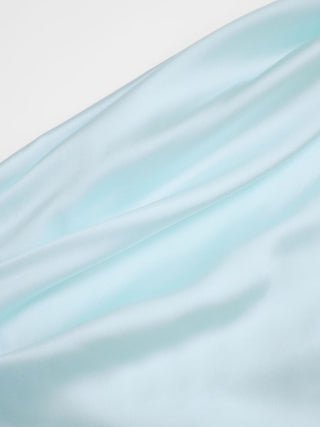 Satin Cowl Neck Floral Applique Lace Up Mermaid Maxi Dress