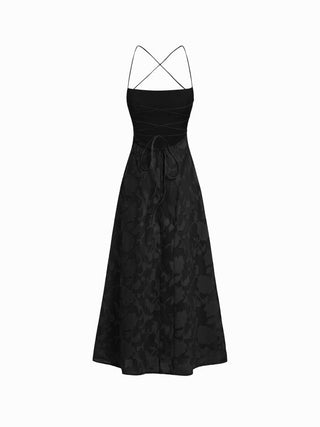 Textured Floral Backless A-Line Maxi Dress