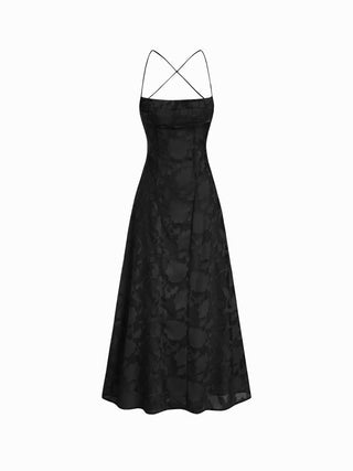Textured Floral Backless A-Line Maxi Dress
