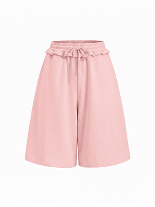 Terry Mid Rise Lettuce Trim Wide Leg Capri Sweatpants