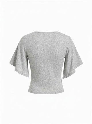 V-neck Ruched Short Bell Sleeve Top