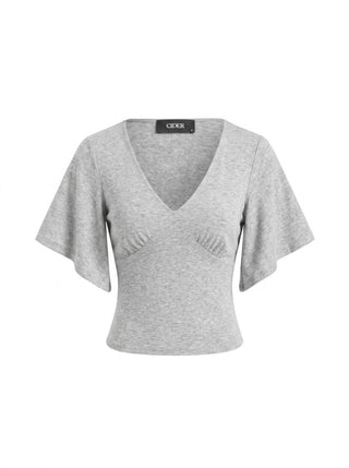 V-neck Ruched Short Bell Sleeve Top