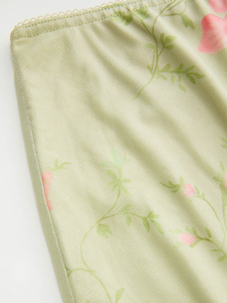 Mesh Mid Rise Floral Bowknot Lettuce Trim Mermaid Maxi Skirt