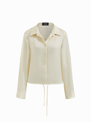 Roll Up Sleeve Drawstring Oversized Blouse