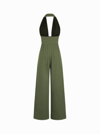 V-neck Ruched Wide Leg Jumpsuit