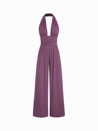 V-neck Ruched Wide Leg Jumpsuit