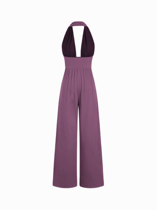 V-neck Ruched Wide Leg Jumpsuit