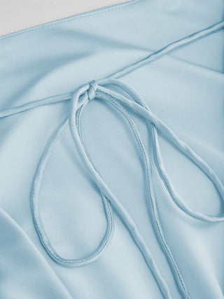 Satin Boat Neck Bell Sleeve Backless Mini Dress