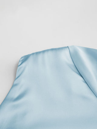 Satin Boat Neck Bell Sleeve Backless Mini Dress