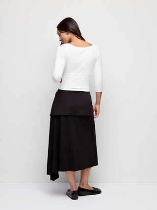 Textured Mid Rise Asymmetrical Tie Detail Flared Maxi Skirt