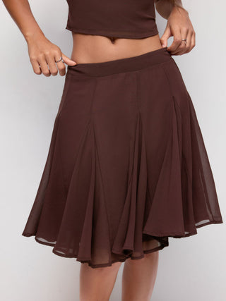 Chiffon V-neck Ruffled Sleeve Top & Low Rise A-line Midi Skirt Set