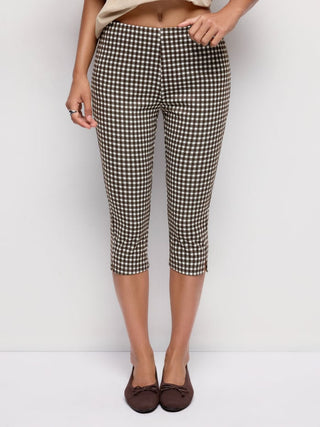 Low Rise Gingham Split Hem Leggings Capris