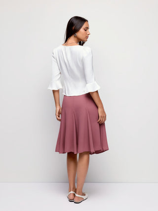 Mid Rise Flared Midi Skirt