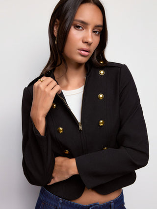 Stand Collar Metal Detail Zip Through Military Style Jacket