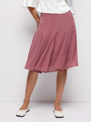 Mid Rise Flared Midi Skirt