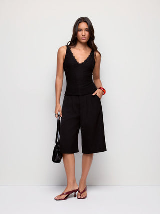 Lace V-neck Eyelash Trim Tank Top