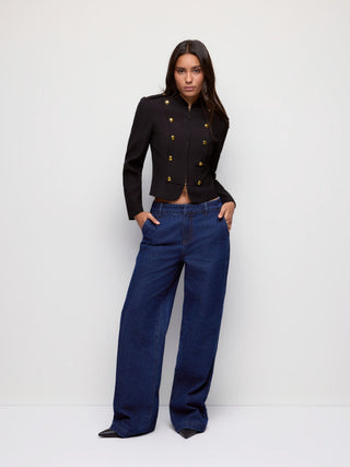 Stand Collar Metal Detail Zip Through Military Style Jacket