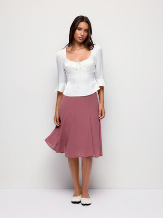 Mid Rise Flared Midi Skirt