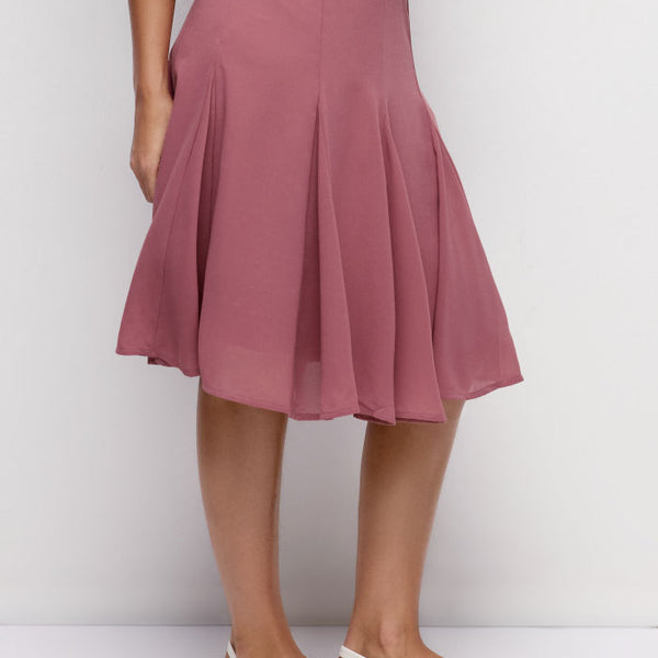 Mid Rise Flared Midi Skirt