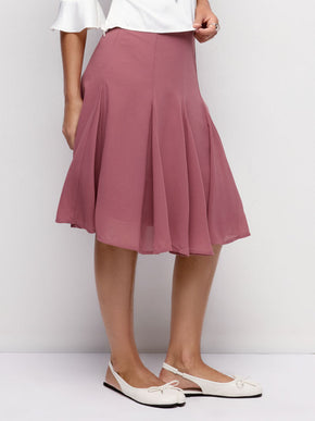 Mid Rise Flared Midi Skirt
