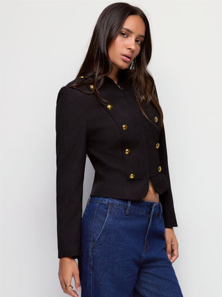Stand Collar Metal Detail Zip Through Military Style Jacket