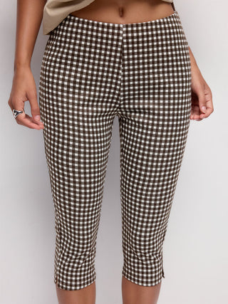 Low Rise Gingham Split Hem Leggings Capris