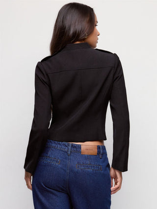 Stand Collar Metal Detail Zip Through Military Style Jacket
